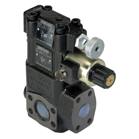 Zawór nadmiarowy prop. R5V*P2 - 210 bar, pokrętło, 12 VDC (SAE 1 1/2, SAE61) R5V12-39316P2G0RA1